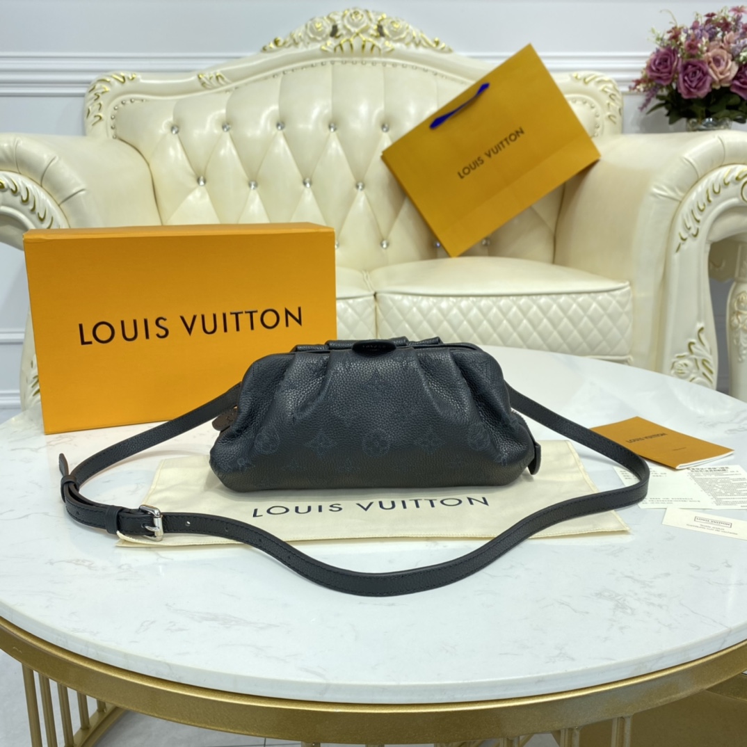 Louis Vuitton SCALA MINI POUCH Handbag Monogram Mahina M80093 Black